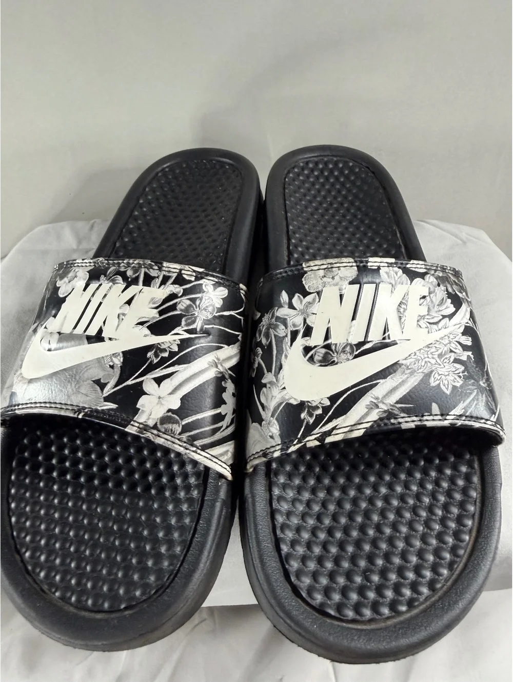 Nike Black Floral Print Slide Sandals